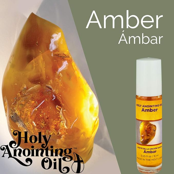 Amber Holy Land Anointing Oil from Israel, 1/4 oz Roller Bottle from Jerusalem, Locally Sourced Herbs & Essences, Gift for Pastors, Priests, Rabbi, & Clergy, Aceite Ungido de Ámbar