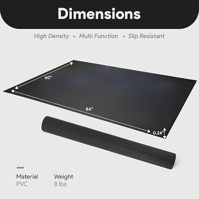 BalanceFrom 7x5 Feet High-Density Gym Equipment Floor Mat, 1/4-Inch Thick PVC – Non-Slip Flooring for Treadmill, Stationary Bike, Elliptical Trainer, Weight Bench, and Heavy Exercise Machines