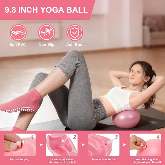 Pilates Ring and Ball Set for Women, Home Workout Pilates Kit, Magic Circle Hoop with 5 Resistance Bands, Pilates Equipment Fitness Essentials Starter Set Accessories