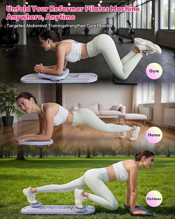 Pilates Board for Home Workout, Foldable Pilates Reformer Set for Women 6-in-1 Portable Folding Mini Pilate Kit Machine Equipment