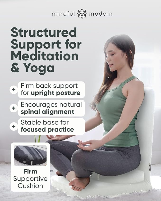 Mindful Modern Folding Pro Meditation Chair - Adjustable Meditation Seat with Back Support and Half Moon Buckwheat Meditation Cushion - Comfortable Mindfulness Living Room Floor Chair