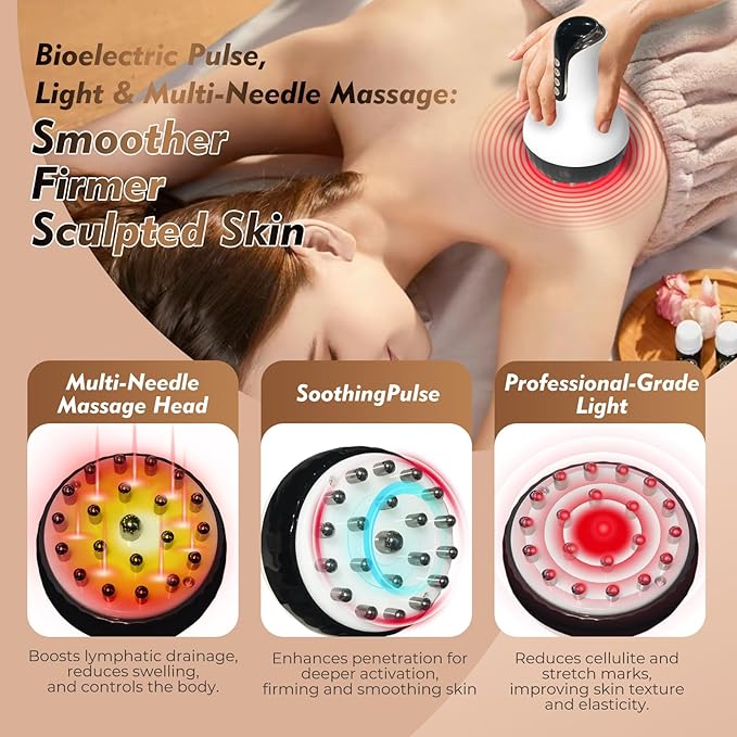 35-Speed Lymphatic Drainage Massager for Body Sculpting - 3-in-1 Anti-Cellulite Massage Device with Vibration, Heat & Microcurrent - Deep Tissue Skin Renewal Tool for Stomach, Arms & Thighs