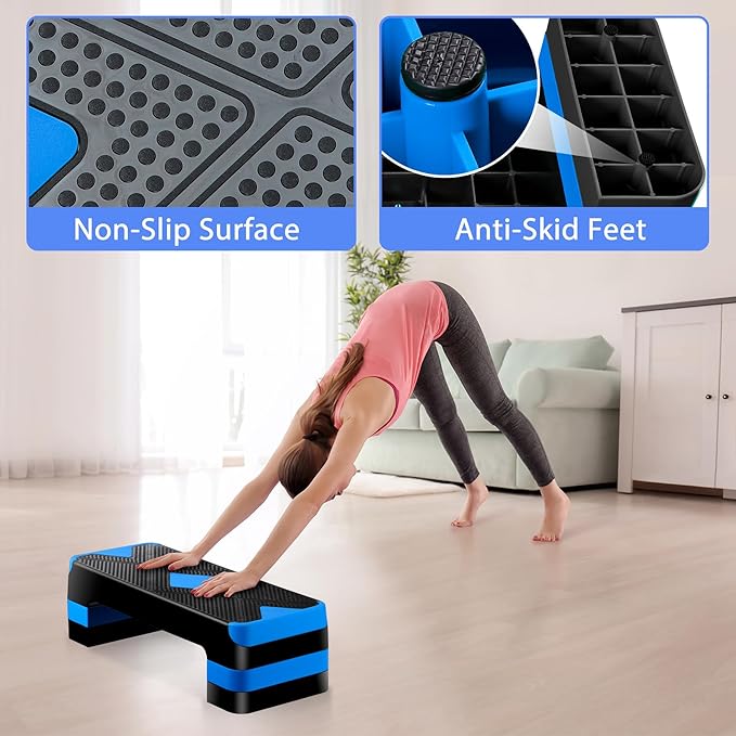 27" Adjustable Exercise Aerobic Step Platform with Stackable Risers – 3 Levels (4", 6", 8") – Workout Stepper for Home Gym, Fitness & Physical Therapy Training