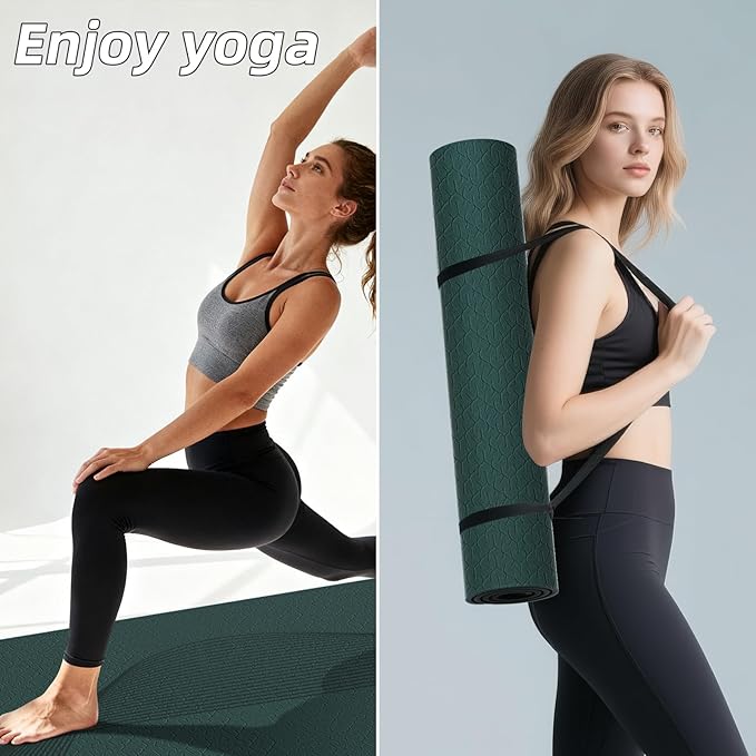 Large Yoga Mat 76"x 40"x10mm (2/5 inch) – Extra Thick & Wide, TPE Fitness Mat, Printed Non-Slip Exercise Mat with Carrying Strap for Men & Women, Pilates, Stretching, Fitness & Workout