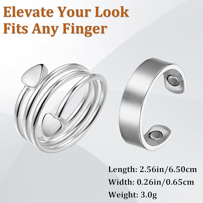 2PCS Magnetic Copper Rings for Women, Elegant Lymphatic Jewelry Gifts for Women, Adjustable Copper Ring(Silver)