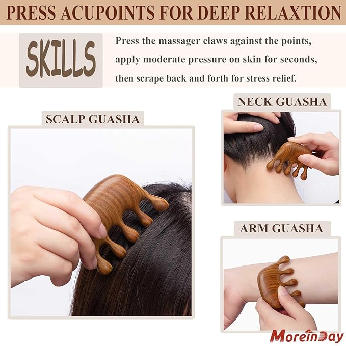 Wooden Scalp Massager Comb, Green Sandalwood Handmade Massage Comb for Hair Growth and Scalp Relax, Loc Comb for Sisterlocks, Head Massager for Women Men, Unique Natural Aroma - Size S