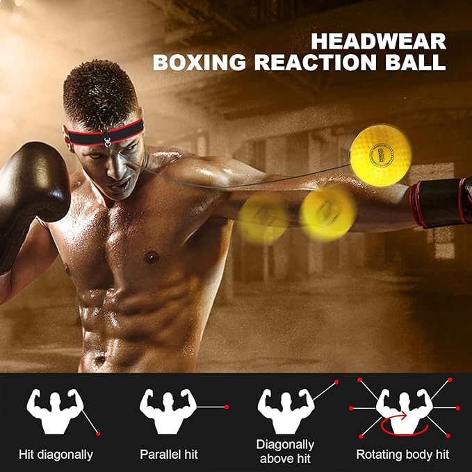 Boxing Reflex Ball, Headband Boxing Reaction Ball, Hand Eye Coordination Punching Speed Training Recreation Balls, Punch Ball Reflex Ball with Carry Bag for Teens Adults (2 Balls + 1 Headband)