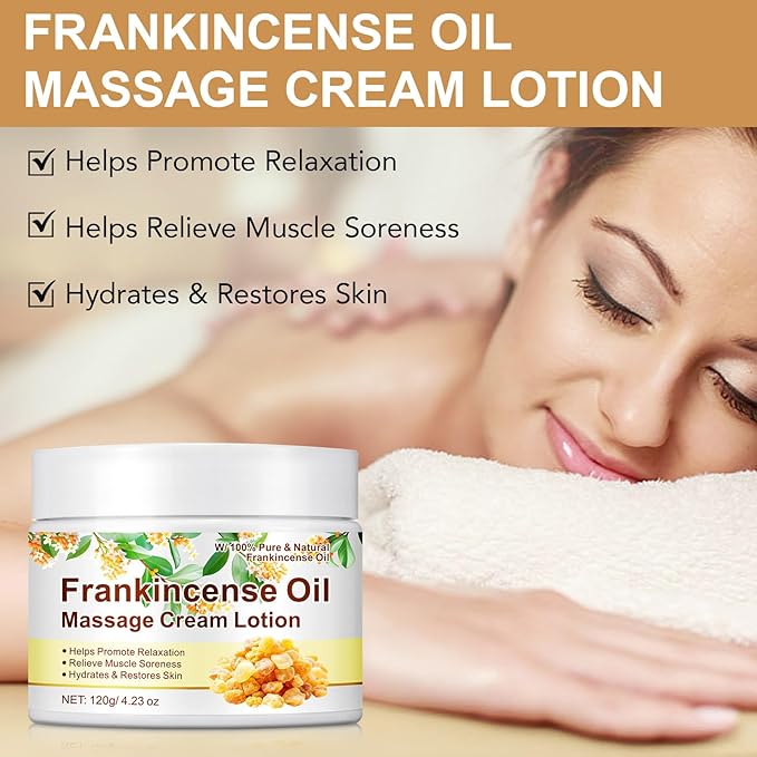 Frankincense Oil Massage Cream Lotion - 4.23 Fl Oz Pure Natural Frankincense Essential Oil Helps Moisturize Skin and Soothe Body, Relax and Soothe Body