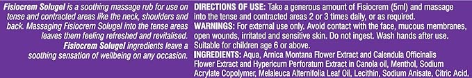 Fisiocrem Solugel - Massage rub for Neck, Shoulders and Back with Arnica - 100 ml