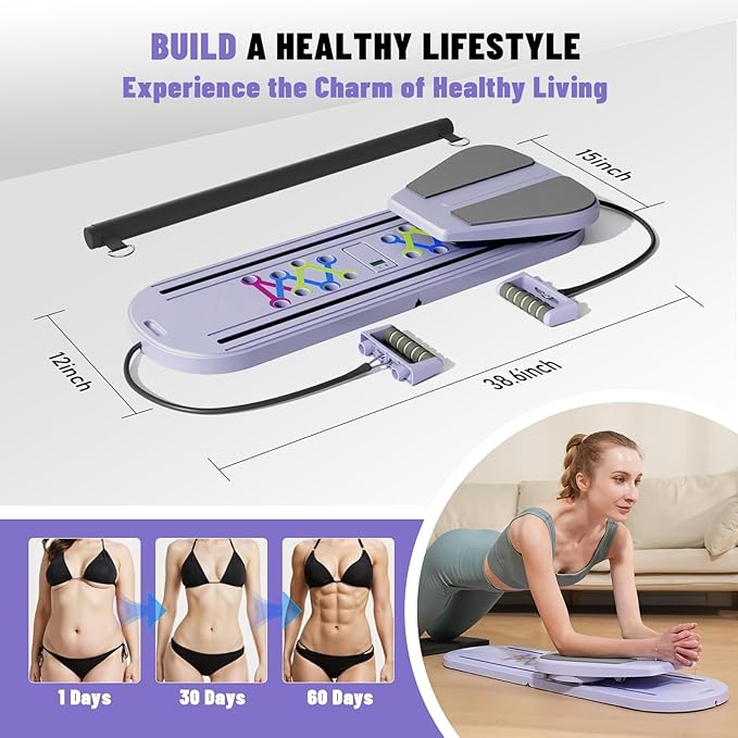 Maksone Pilates Board, Foldable Reformer Training Set, 6-in-1 Versatile Kit with Auto-Rebound Ab Roller, Home Core Workout Equipment, Tone Your Abs and Achieve a Sleek Figure