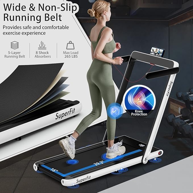 Goplus 2 in 1 Folding Treadmill, 2.25HP Superfit Under Desk Electric Treadmill, Installation-Free with Remote Control, APP Control and LED Display, Walking Jogging for Home Office