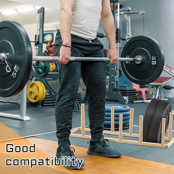 Weight Rack for Home Gym Wooden Horizontal 37.8''L x 10.1''W x 7.08''H Weight Plate Holder Storage Barbell Bumper Storage for Gym Home