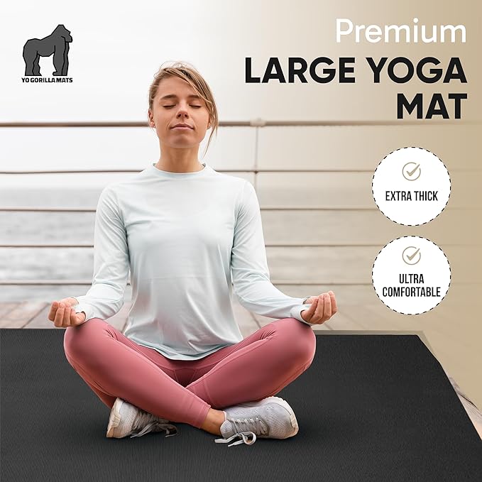 Gorilla Mats Large Yoga Mat – 6'x4', 7'x5' (8mm) Extra Thick & Wide Non-Slip Exercise Mat for Home Gym Flooring – Ultra Comfortable Workout Floor Mat for Barefoot Fitness, Anti Fatigue, Stretching