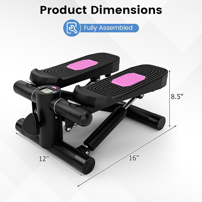 Mini Stair Steppers for Exercise at Home, Hydraulic Step Climber Machine with Resistance Bands & LCD Monitor, Portable Under Desk Stepper for Full Body Cardio Workout