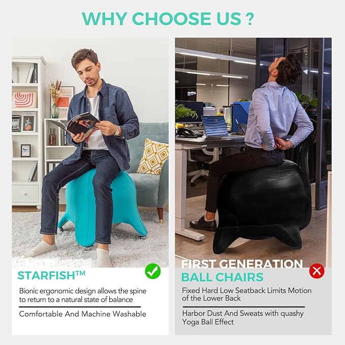 Original Starfish Ball Chair, Yoga Ball Chair Exercise Ball Chair Ergonomic Design for Home Office Desk, Stability Ball & Balance Ball Seat