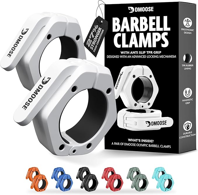 DMoose Fitness Barbell Clips 2 Inch (Pair) - Quick Release Olympic Barbell Clamps & Collars with Anti Slip TPR Grip for Secure Weightlifting and Powerlifting - Weight Clips for Bars at Home or Gym