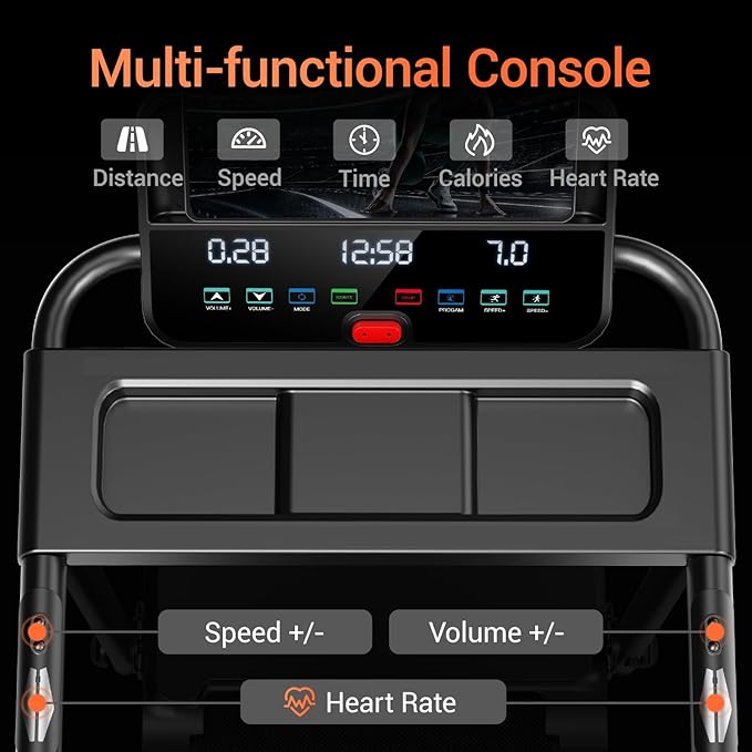 16% Incline Treadmill with Handle, 3-in-1 Portable Treadmills for Home and Office, Foldable Treadmills with 300 Lbs Weight Capacity, 3.1HP Quiet Walking Pad Treadmill, Three Screen (P8 Dark Black)