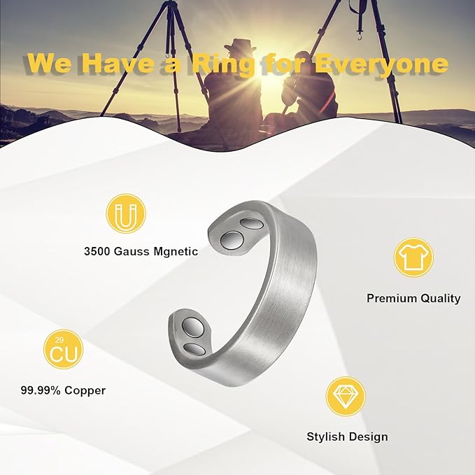 Copper Rings for Women, Pure Copper Adjustable Silver Magnetic Ring,Copper Jewelry Present(0932S)