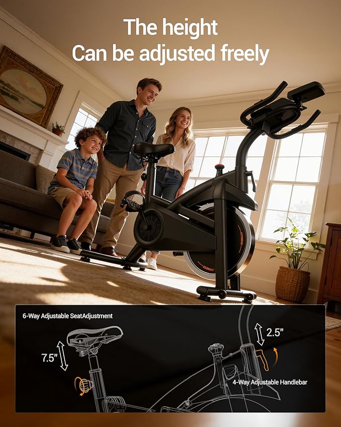 CURSOR FITNESS Exercise Bike, Brake Pad Stationary Bike for Home with Exclusive App, Stationary Bikes for Home with 300 lb Weight, Indoor Cycling Spin Bike Workout Bike with Extra Comfort Seat