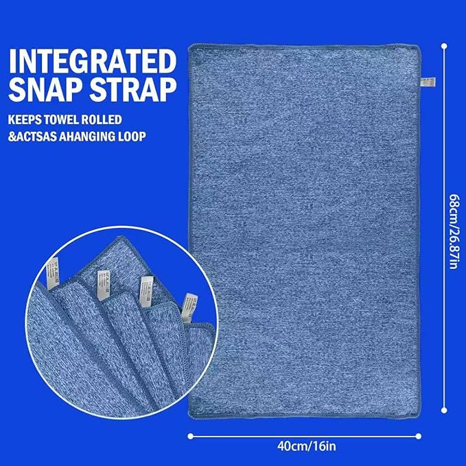 Microfiber Quick Dry Gym Towel, Silver ION Odor-Free Absorbent Fiber, Fast Drying, Men & Women Workout Gear for Body Sweat, Working Out, Towels (Blue, 5Pack - 16 * 27Inch)