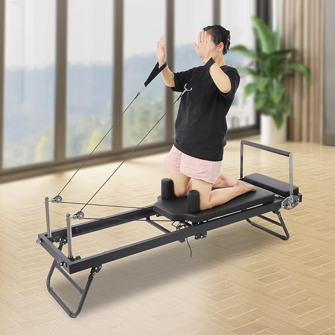 Pilates Reformer, Foldable Reformer Pilates Machine for Home Use, Cardio Fitness Rebounder with Dual Resistance- Springs and Cords, Pilates Equipment for Home Gym Workouts, Up to 264 LBS