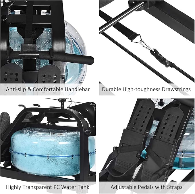GYMAX Water Rowing Machine, Water Rower with Adjustable Resistance & LCD Display, Easy-Transportation Rower for Whole Body Exercise Cardio Training