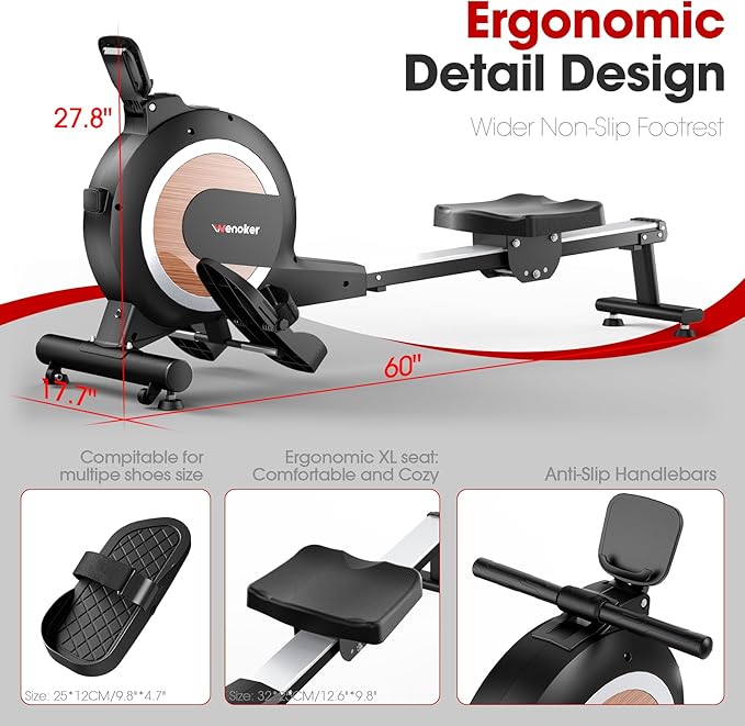 Rowing Machine for Home, Magnetic Rower Machine, 350 LB Weight Capacity, 16-Level Silent Resistance Row Machine for Gym Exercise Full-Body Workout Compact Rower with LCD Monitor Tablet Holder