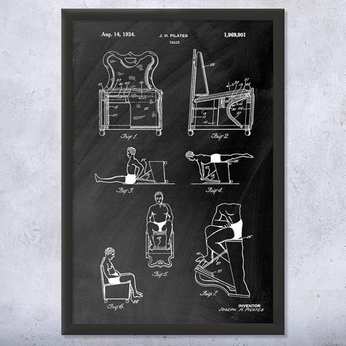 Pilates Chair Patent Framed Print (12x18) Pilates Gifts, Gym Art, Pilates Decor, Athlete Gifts, Garage Decor, Sports Gifts, Mom Gifts