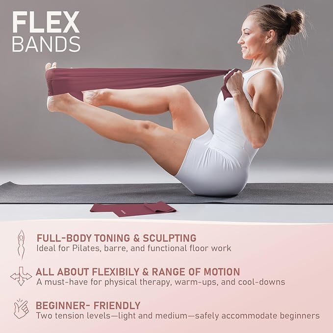 Pilates Kit, 15-Inch Pilates Ring with 1x Core Ball, 3X Resistant Loops and 2X Flex Bands, Home Pilates Equipment Set and Mat Pilates Essential Kit