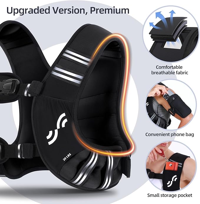 Sportneer Weighted Vest Woman: 8lb/12lb/15lb/20lb/25lb Weight Vest for Walking with Phone Bag, Adjustable Women Weighted Vest for Running Rucking Vest for Jogging Strength Training Weight Loss