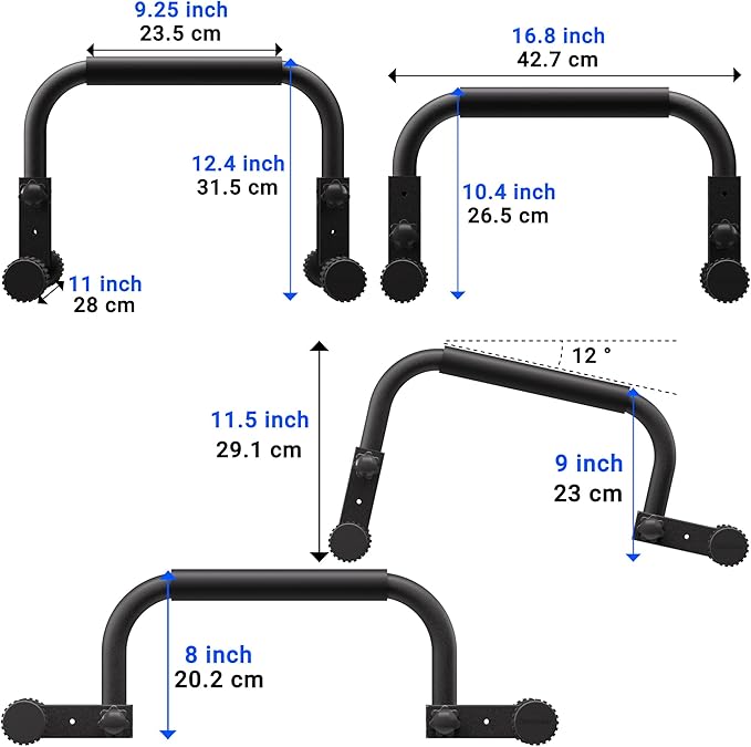 READAEER Adjustable Push Up Bar, High Strength Non-Slip Parallettes Bars & Dip Bars With Foam Handles,Heavy-Duty Calisthenics Parallel Bars for L-Sit, Dips, Home Gym Strength Training Workout
