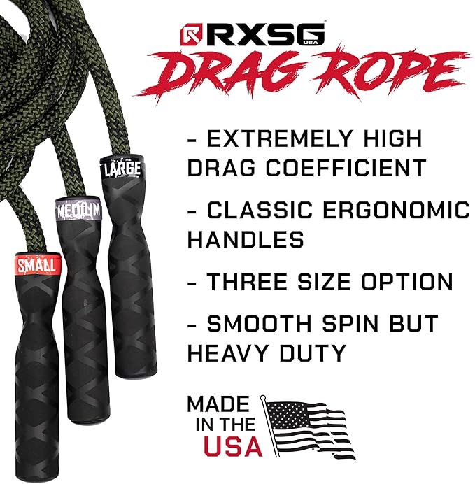 Rx Smart Gear Drag Jump Rope w/Non Slip Ergonomic Handles - Weighted Polypropylene Rope for Fitness & Exercise, Cardio Workout, WOD | Speed Jumping Rope for Men & Women