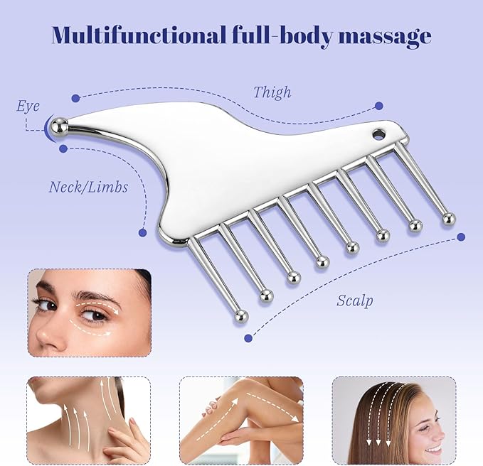ideayard Multi-Functional Stainless Steel Scalp Massage Comb, Portable Guasha Scraping Comb Tool for Scalp, Facial, Shoulders, Legs & Arms, Ideal for Soothing Relief