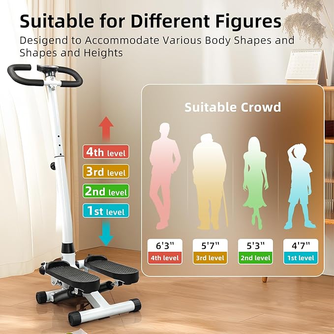 Stepper for Exercise at Home, Adjustable Tension and Handlebar, 300LBS MAX Weight Capacity with Resistance Bands, Stair Stepper Fitness Equipment for Women Men Daily Cardio Workout