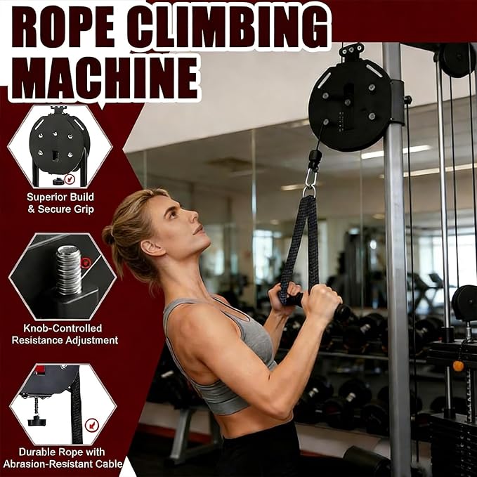 Endless Rope Trainer | Adjustable Resistance Trainer Machine | Suspension Endless Rope Pulley System| Closed-Loop Nylon Rope | Home Gym Infinity Rope for Interval Resistance Training(Red)