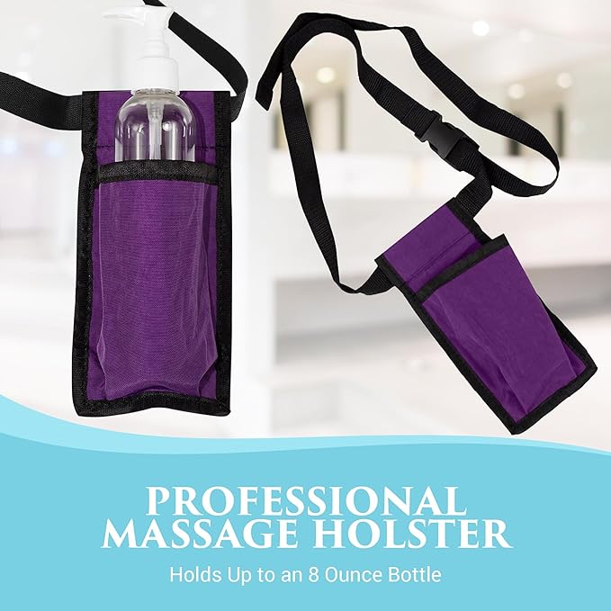 NRG Massage Holster - Single Massage Oil, Lotion and Cream Bottle Holster - Holds up to an 8 Ounce Bottle - 50 Inch Long Adjustable Belt - Durable Nylon Fabric - Washable - Color: Purple