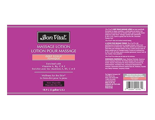 Bon Vital' Deep Tissue Massage Lotion, 5-Gallon, Professional-Grade Moisturizing Lotion for Deep Tissue Therapy, Non-Greasy Skin Softening Formula, Muscle Relaxation, Unscented