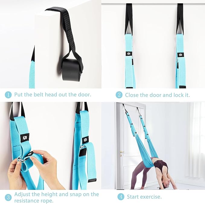 Yoga Stretching Strap, Leg Waist Back Bend Auxiliary Yoga Stretch Band, Upgraded Version with Door Anchor 2 Resistance Rope Stretch Strap Inversion Trainer for Pilates Dance Aerial Yoga Fitness