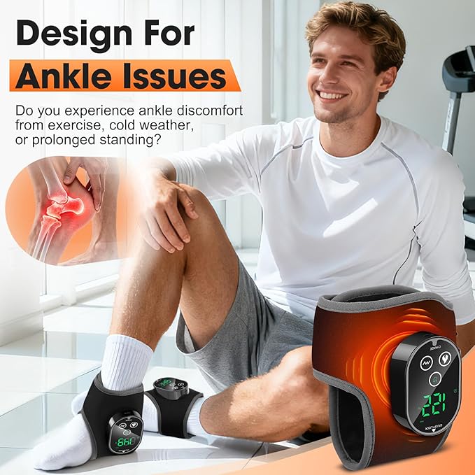 2PCS Cordless Ankle Heating Pads, Foot and Ankle Massager with Heat, Rechargeable Heated Foot Brace Wrap, 3 Vibration and 4 Heating Modes