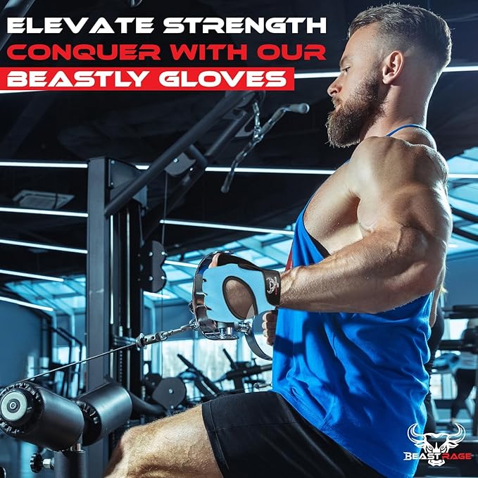 BEAST RAGE Fingerless Weight Lifting Gloves with Palm Protection Padding, Breathable Lightweight Gym Gloves for Men, Women, Weightlifting, Cycling, Exercise, Training Pull Up