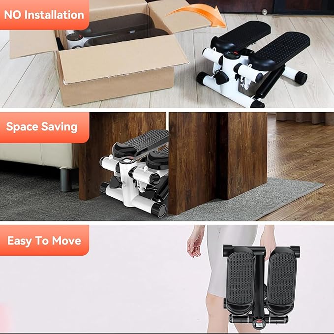 Steppers for Exercise at Home, Mini Stepper with Resistance Bands for Full Body Workout, Portable Stair Stepper for Home, Smooth and Quiet, Stepper Machine with LCD Monitor