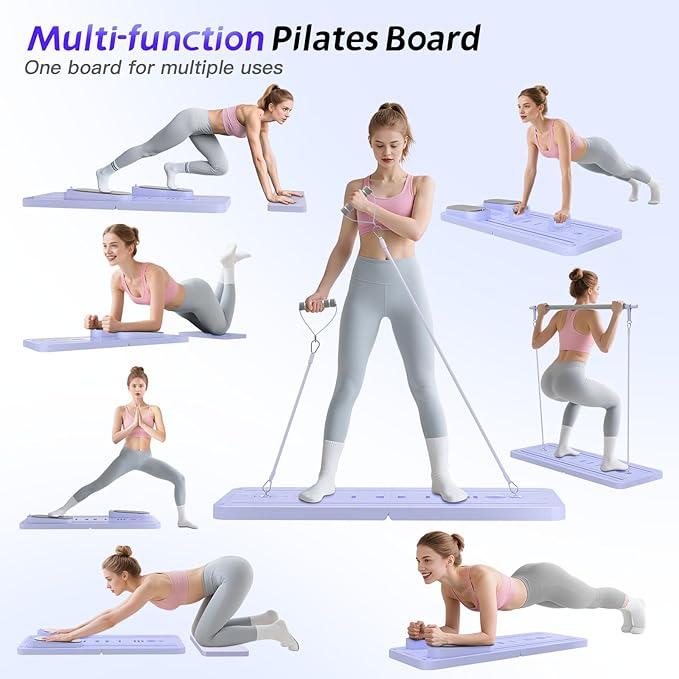 5 in 1 Pilates Board, Foldable Pilates Reformer Set with Resistance Bands, Portable Pilates Sliding Board, Trainer Machine for Home Workout, Ab, Core, Fitness, Exercise