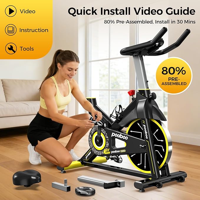 pooboo Exercise Bike, Adjustable Magnetic/Brake Pad Resistance Silent Belt Drive, Indoor Cycling Bike for Home Cardio, Fitness Stationary Bike with 350lbs/300lbs Weight Capacity &Upgraded Version Seat Solid Build 1