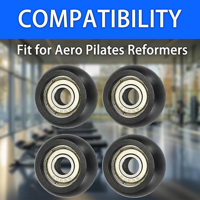 4 Replacement Roller Wheels for Aero Pilates Reformer – Easy to Fit, Smooth & Quiet Glide, Black