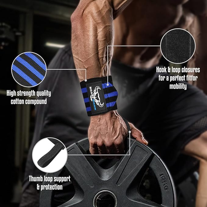 BEAST RAGE Wrist Wraps for Weightlifting - Adjustable Lifting Straps With Thumb Loop for Enhanced Gym Support, Powerlifting, Bodybuilding and Workout