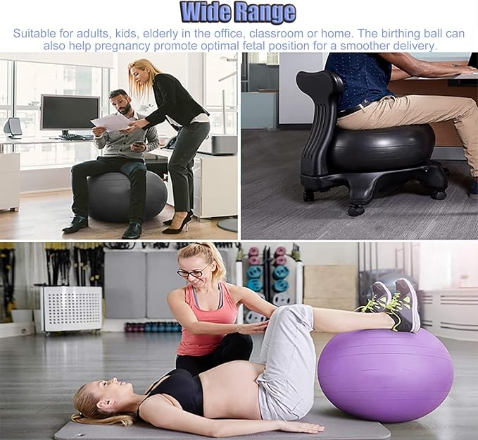 CMYUN Yoga Ball Chair Office Ergonomic Ball Chair, Workout Yoga Ball Seat for Adults Kids, Relieve Back Pain Birthing Balls, Chair with Wheels & Back Support