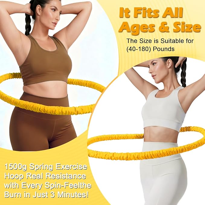 3 lbs Soft Weighted Hoop for Adults -Fold Gentle Fat Burning and Waist Toning, Pinch-Proof Design,Soft Material Won't Irritate Skin， Perfect for Home/Travel/Postpartum Recovery