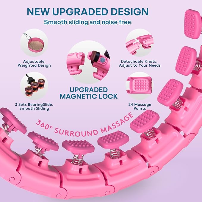 30/24/12 Knots, Upgraded Magnetic Lock Weighted Hula Hoop for Kids Adults Weight Loss, Infinity Hoop Plus Size, Home Indoor Outdoor, Fitness Exercise, Abdominal Toner