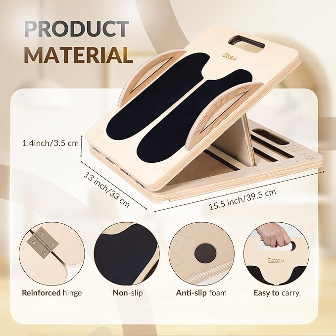 2 in 1 Balance Board & Slant Board for Calf Stretching - Adjustable Incline Board, 300lbs Capacity, Physical Therapy Equipment with Exercise Poster for Legs, Knees, Ankles, Heels