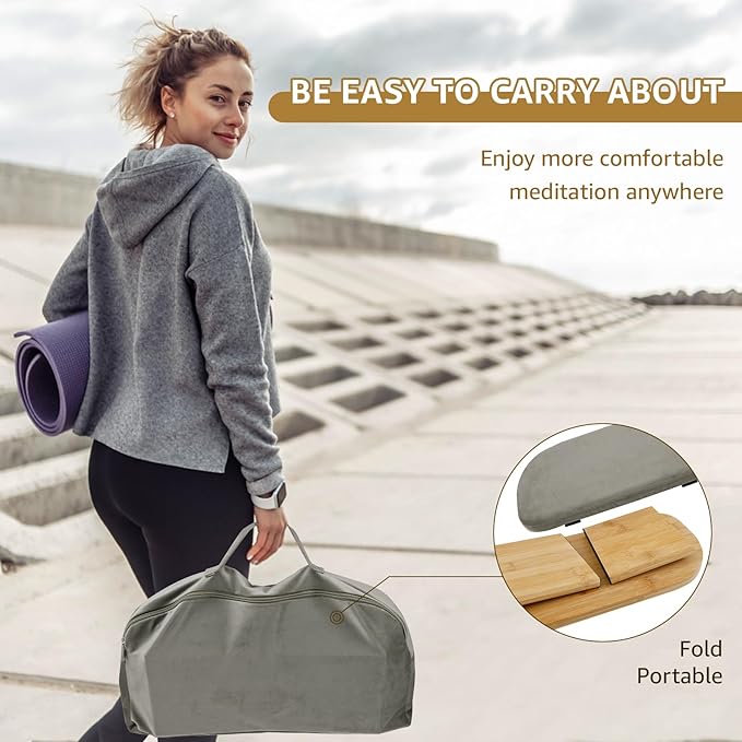 Meditation Ergonomic Bench, Yoga Prayer Meditation Bench with Soft Cushion, Yoga Bench Kneeling Stool Prayer Bench, Foldable Prayer Chair for Kneeling Sitting Prayer Extended Practice (Grey)